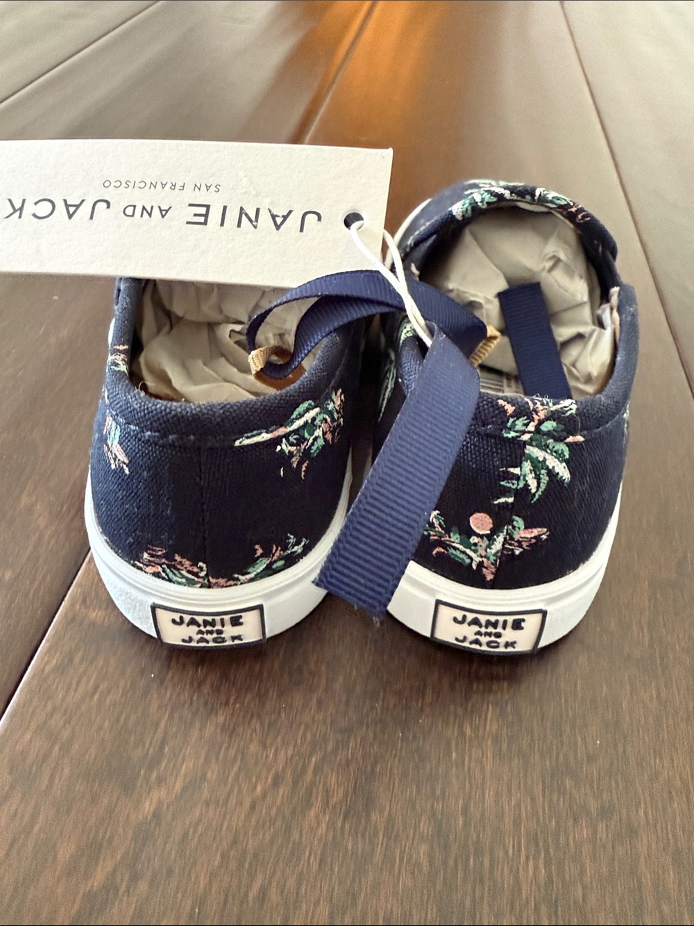 NWT Janie and Jack Navy Slip-On Sneakers with Palm Print - Picture 6 of 6